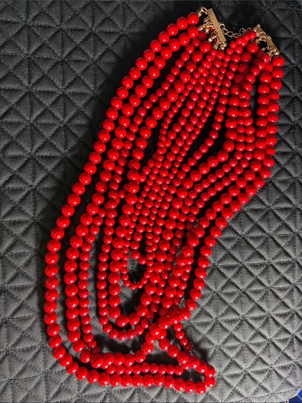 Red Multi-Strand Beaded Statement Necklace - Unbranded